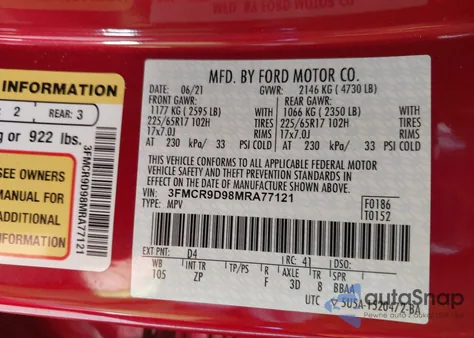 2021 Ford Bronco Sport Badlands from USA, damaged, VIN 3FMCR9D98MRA77121